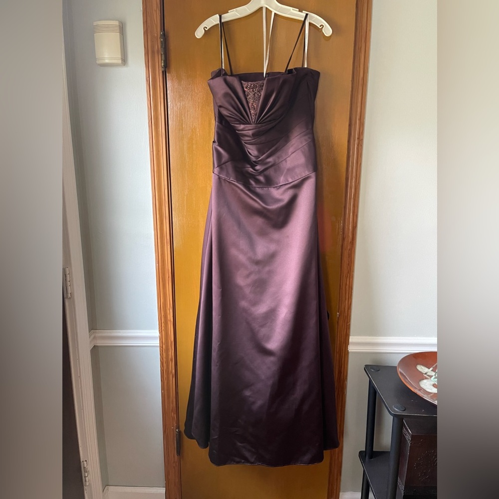 Davids bridal brown colored dress size 12 needs to be dry cleaned